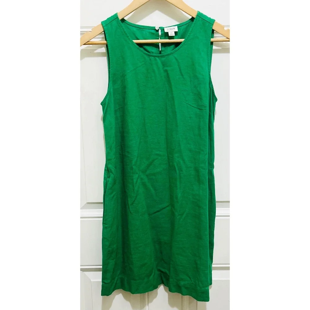 J Crew Green Linen Blend‎ Sleeveless Shift Dress Size 0
